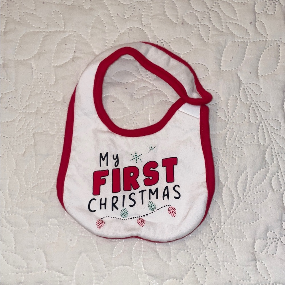 My First Christmas Baby Bib - Red and White